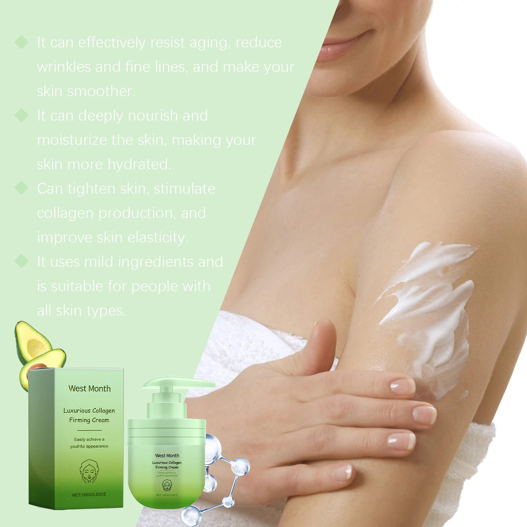Hydrating anti-aging collagen cream, 3.53 oz, for all skin types. Restores youthful elasticity to face & body.