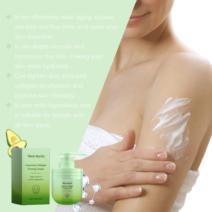 Hydrating anti-aging collagen cream, 3.53 oz, for all skin types. Restores youthful elasticity to face & body.