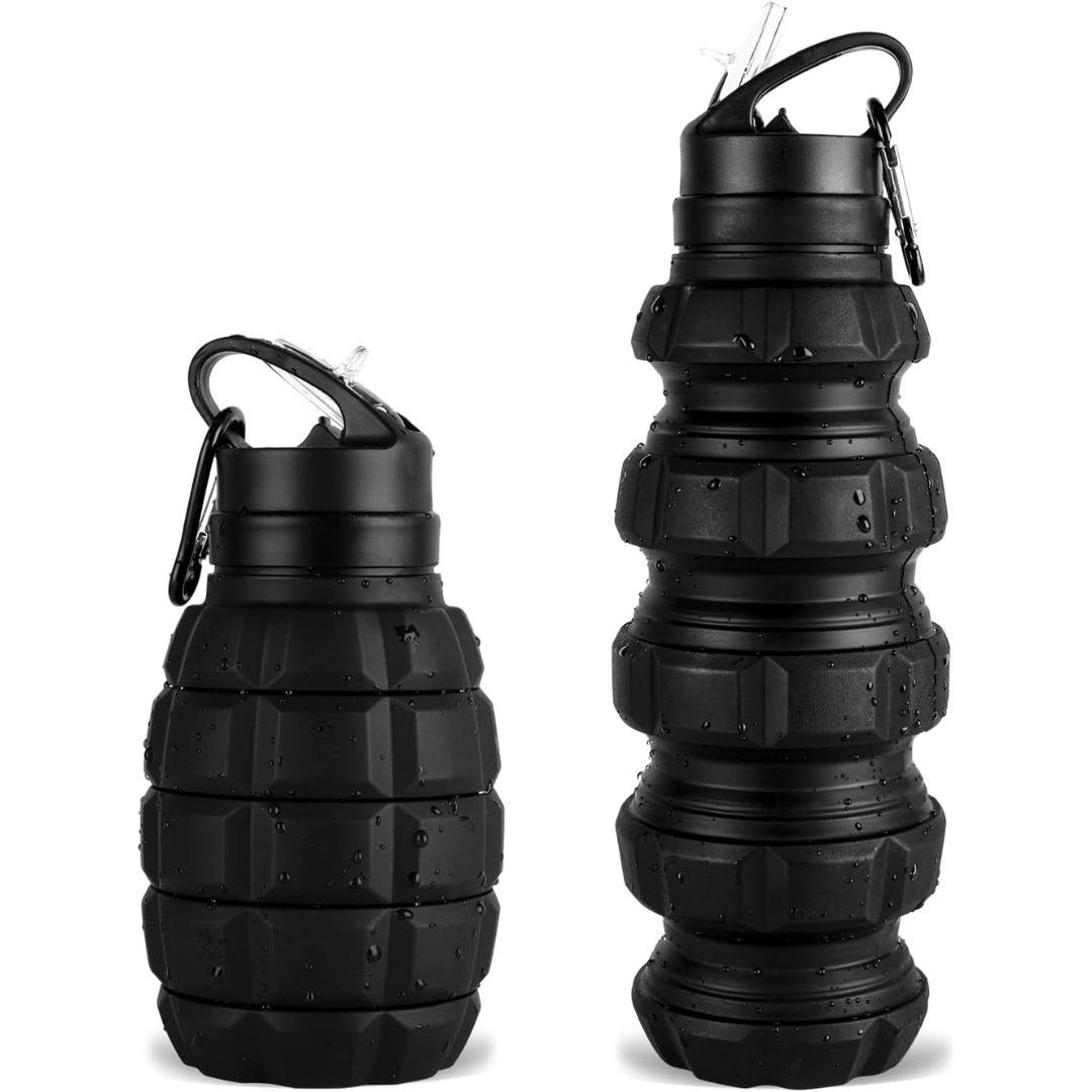 Stylish collapsible silicone water bottle, 19.5 fl oz. Unisex, portable for travel, sport & outdoor hydration.