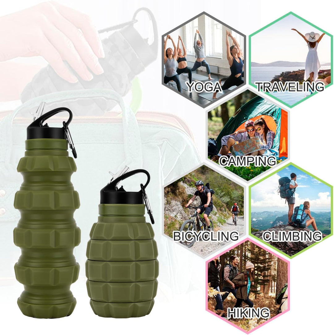 Unisex 575ml collapsible silicone water bottle. Reusable & portable for sport, travel, & hydration on the go.