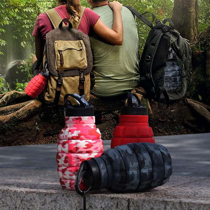 Lightweight 575ml collapsible silicone water bottle. Ideal for travel, outdoor sports & daily hydration.