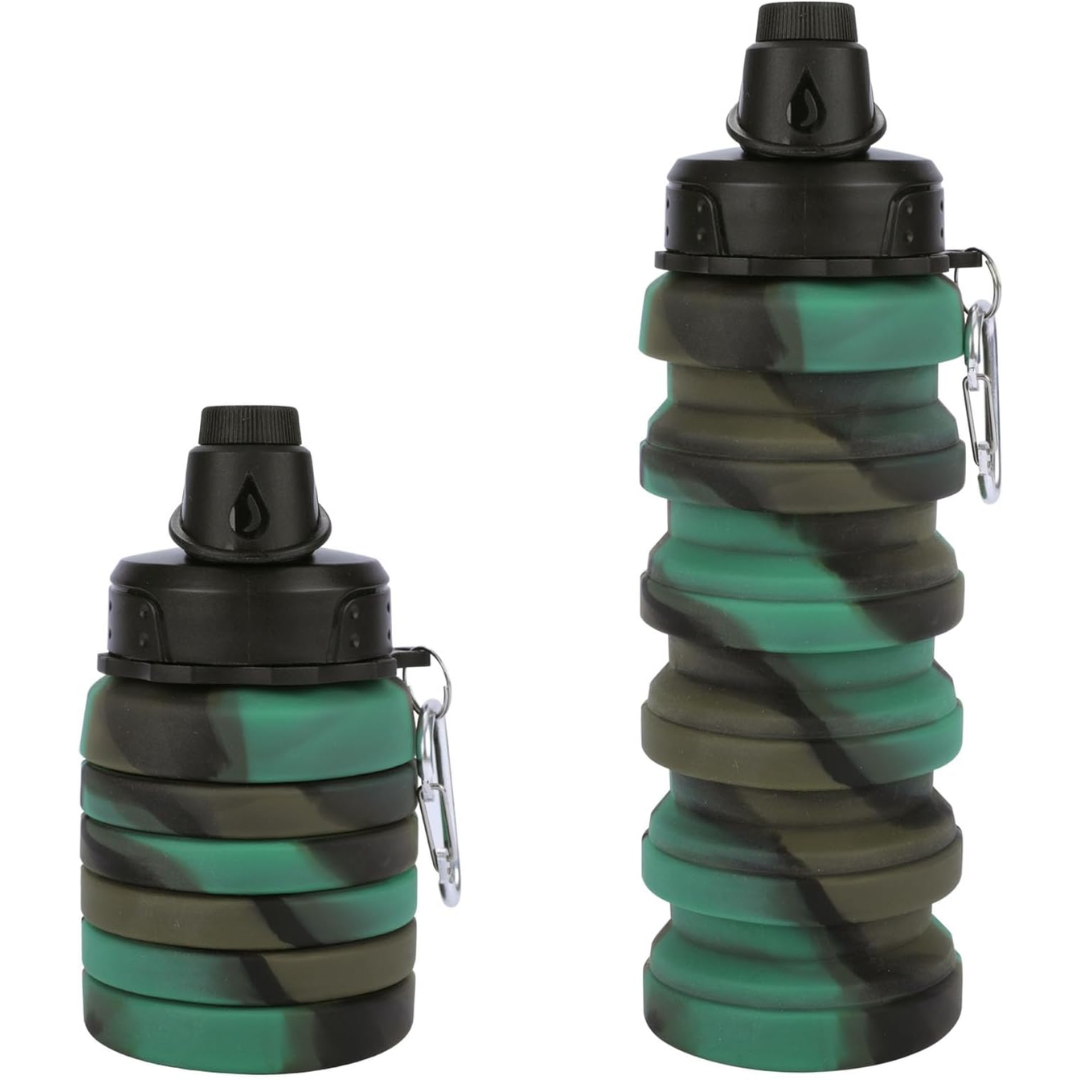 Unisex collapsible silicone water bottle. Perfect for travel, gym, and outdoor adventures.