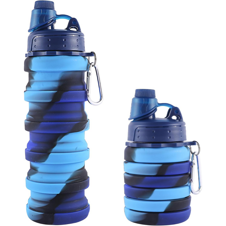 Portable collapsible silicone water bottle for easy travel hydration and outdoor activities.