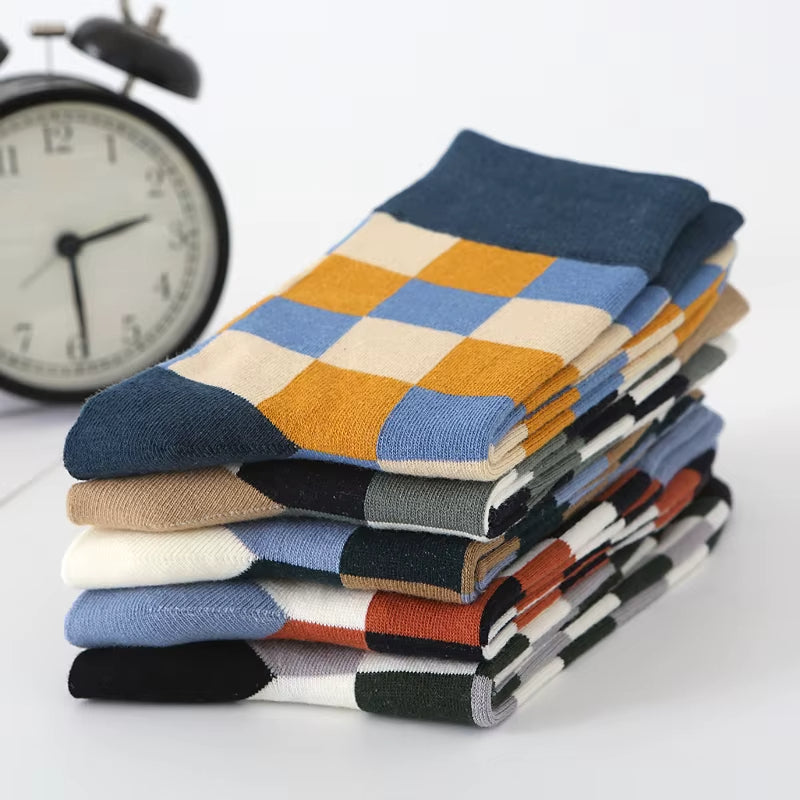 Comfortable unisex cotton blend socks. Colorful patchwork design with retro flair, a stylish Color Theory accessory.