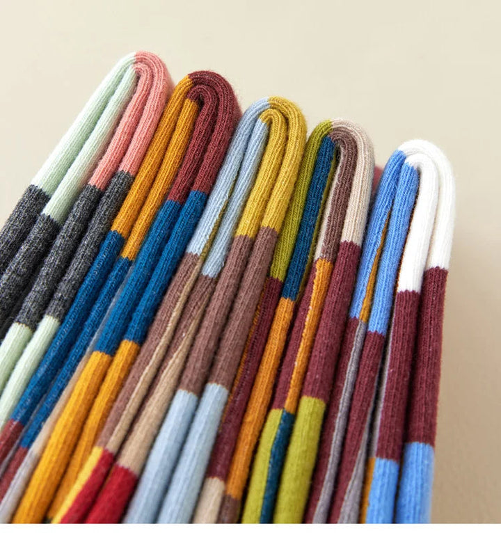 Vibrant patchwork sock set for men & women. Unique color theory, retro style, comfortable cotton blend.