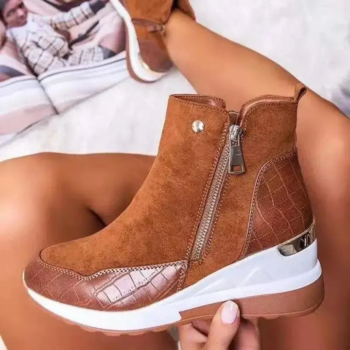 Shock-absorbing Mid-Top Sneakers, a unisex comfort shoe with orthopedic features & a sleek, modern design.