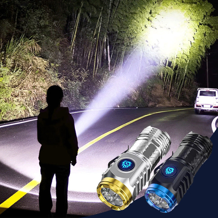 Unisex compact LED flashlight, rechargeable via USB-C, waterproof for outdoor adventures & emergencies.