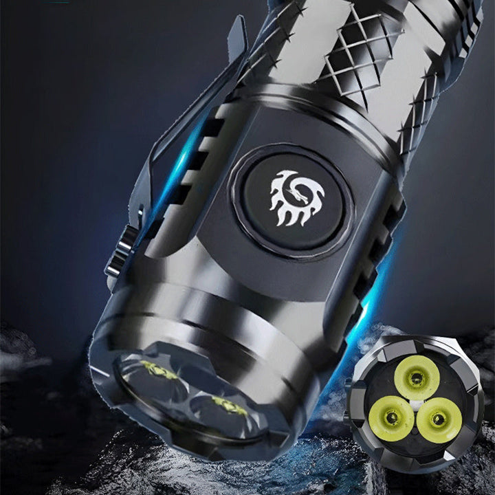 Waterproof unisex LED flashlight, USB-C rechargeable, perfect for camping & tactical use.