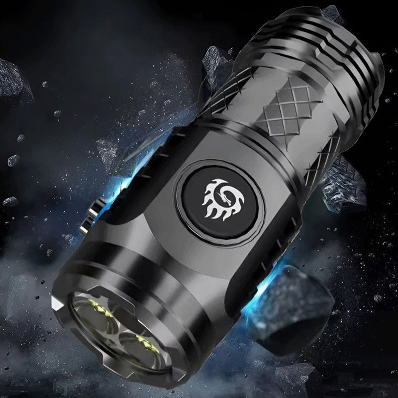 Bright compact LED flashlight, tactical and waterproof, essential for outdoor gear and emergencies.