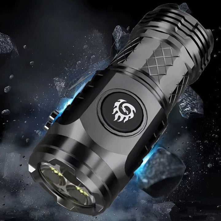 Bright compact LED flashlight, tactical and waterproof, essential for outdoor gear and emergencies.