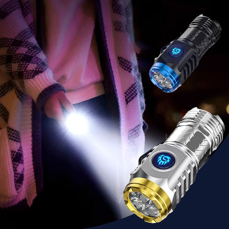 Unisex waterproof LED torch, USB-C rechargeable, bright emergency light for any situation.
