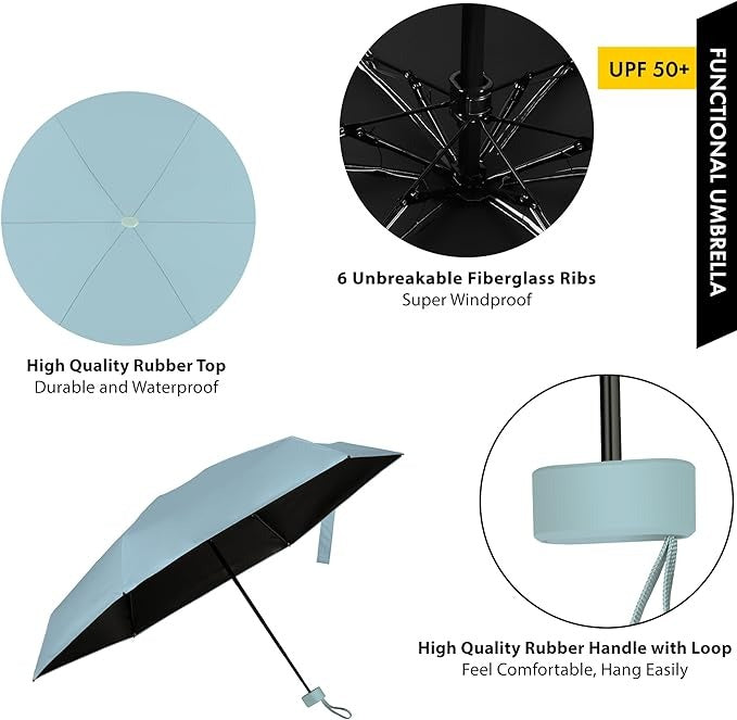 Ultra-compact portable umbrella, perfect for travel. Lightweight & small for bags or pockets.