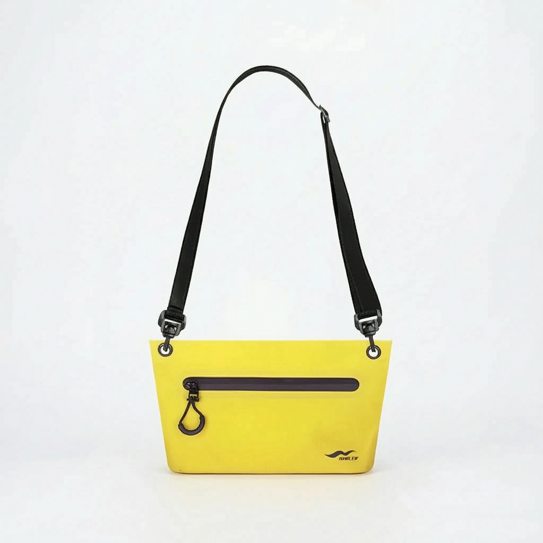 Durable water-resistant compact dry bag, shoulder bag design for secure outdoor travel.
