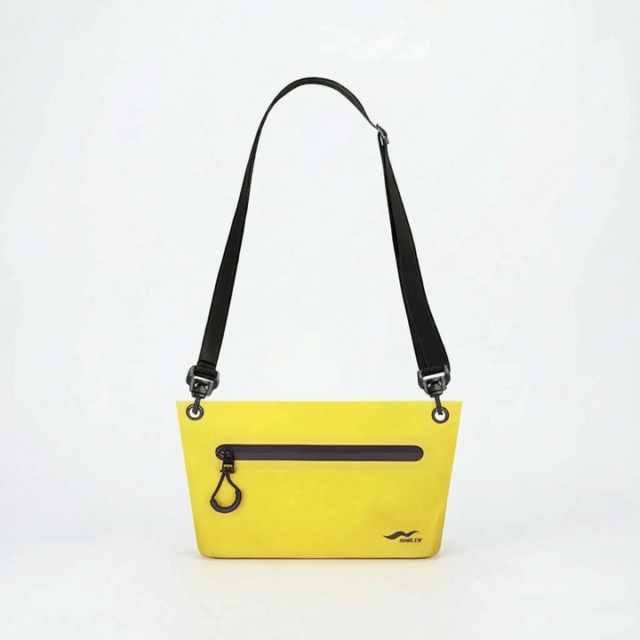 Durable water-resistant compact dry bag, shoulder bag design for secure outdoor travel.