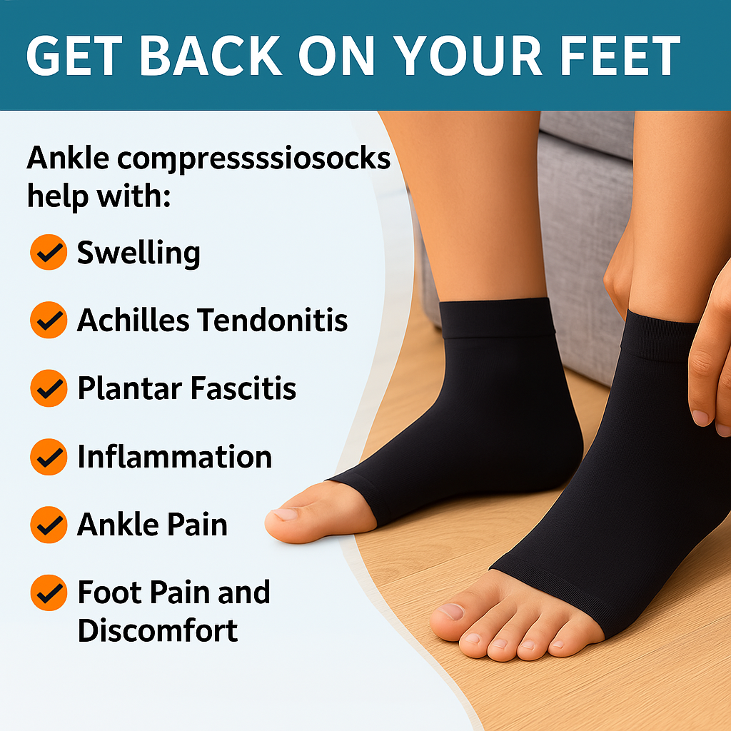 Versatile compression ankle socks for active recovery, daily comfort, foot pain, and neuropathy relief.