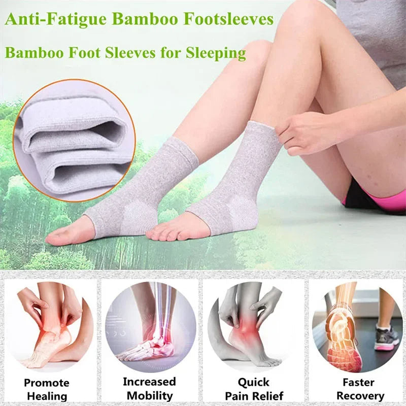 Athletic unisex compression foot sleeves for arch & ankle support, ideal for sports, running & daily activity.