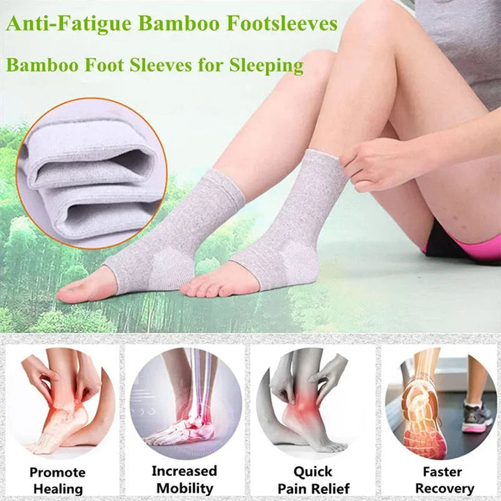 Athletic unisex compression foot sleeves for arch & ankle support, ideal for sports, running & daily activity.