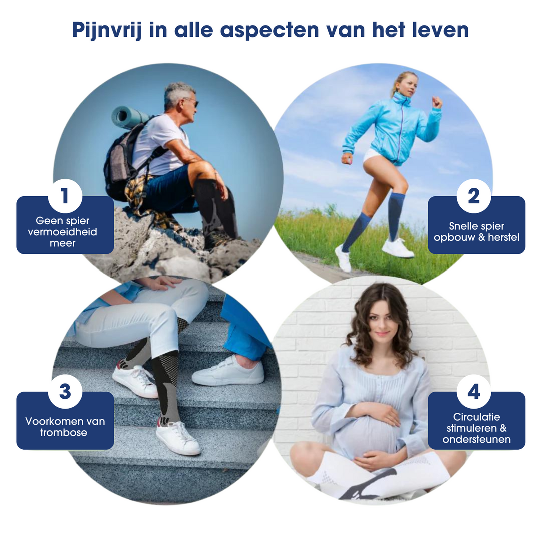 Medical-grade unisex over-calf compression socks for swelling relief, vascular health & foot comfort.