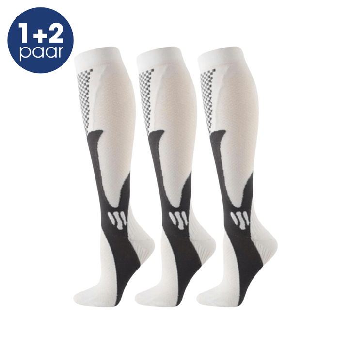 Unisex over-calf compression socks for daily leg support, reducing swelling & promoting healthy blood flow.