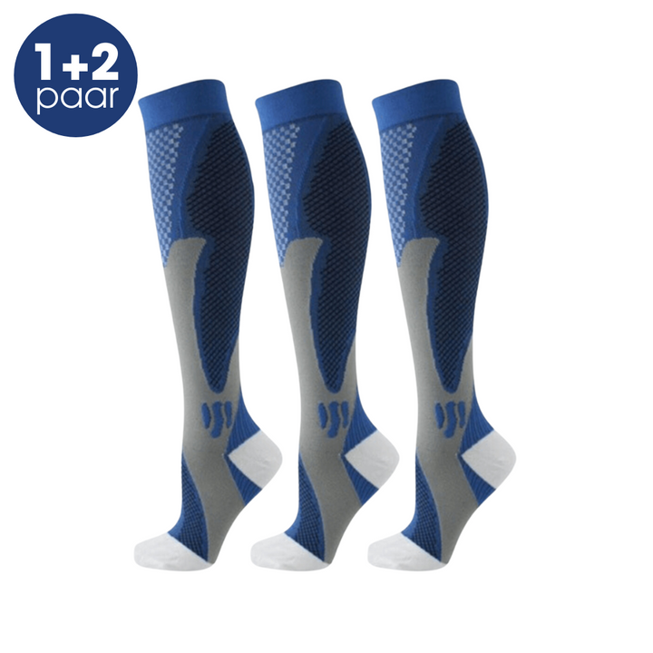 Enhance vascular health with unisex compression socks. Over-calf design provides leg support & swelling relief.
