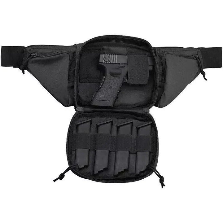 Concealed carry fanny pack holster for pistols. Tactical unisex waist pack, secure everyday carry outdoor gear.