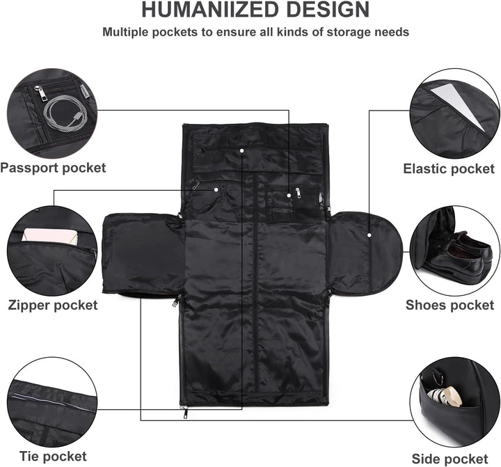Premium unisex travel duffel, converts to suit bag, perfect for organized weekend travel.