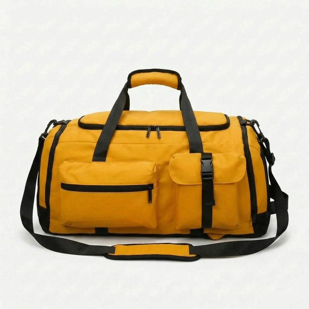Multi-pocket sports duffel bag, converts to backpack. Versatile gym, travel, & weekend bag for all.