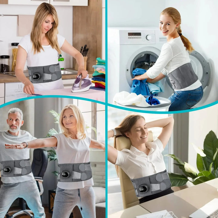 Therapeutic cordless lower back massager with infrared heat for deep muscle pain relief.