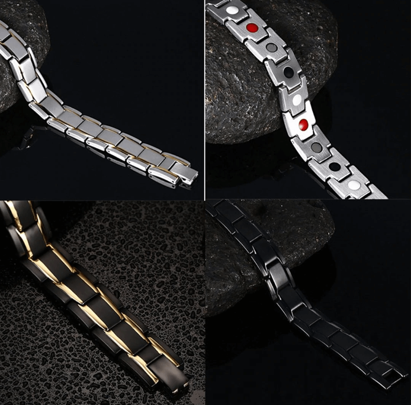 Stylish and functional unisex magnetic bracelet in stainless steel, health fashion
