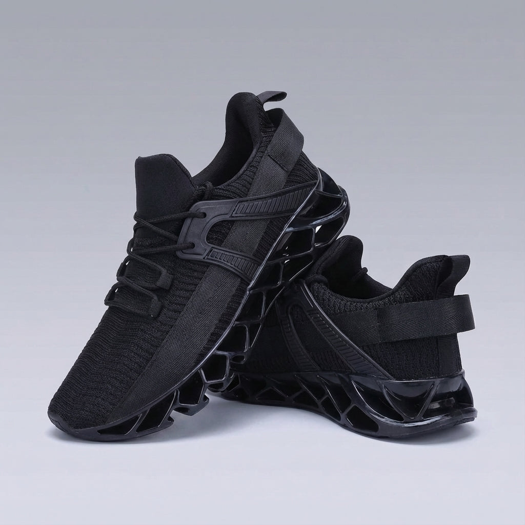 Front view of Corey unisex everyday sneakers, showcasing their sleek design and prominent cushioning feature.