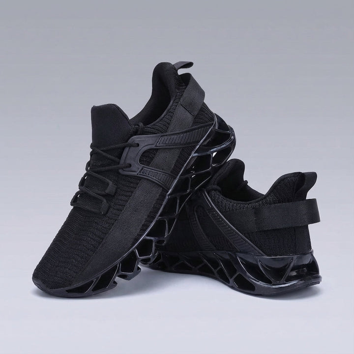 Front view of Corey unisex everyday sneakers, showcasing their sleek design and prominent cushioning feature.