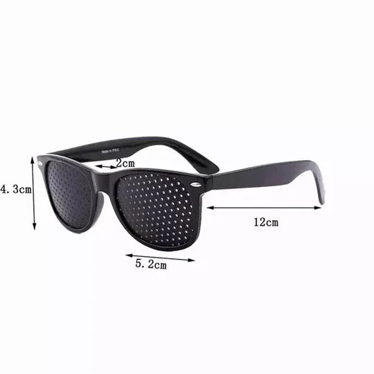 Black unisex pinhole glasses for natural vision training & eye care, great for astigmatism & eye strain.
