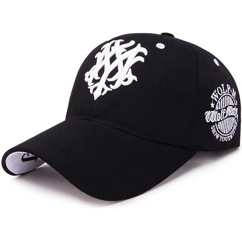 Versatile adjustable unisex baseball cap with a unique embroidered wolf motif.