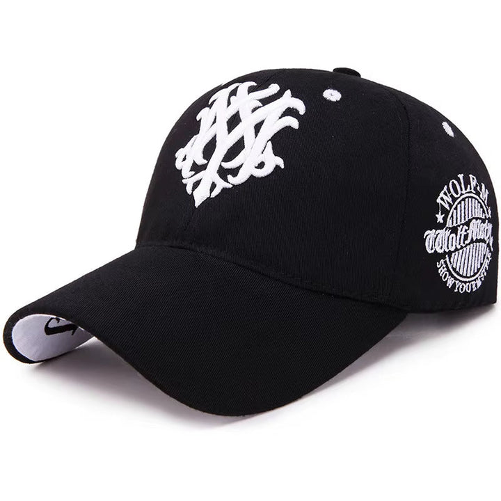 Versatile adjustable unisex baseball cap with a unique embroidered wolf motif.