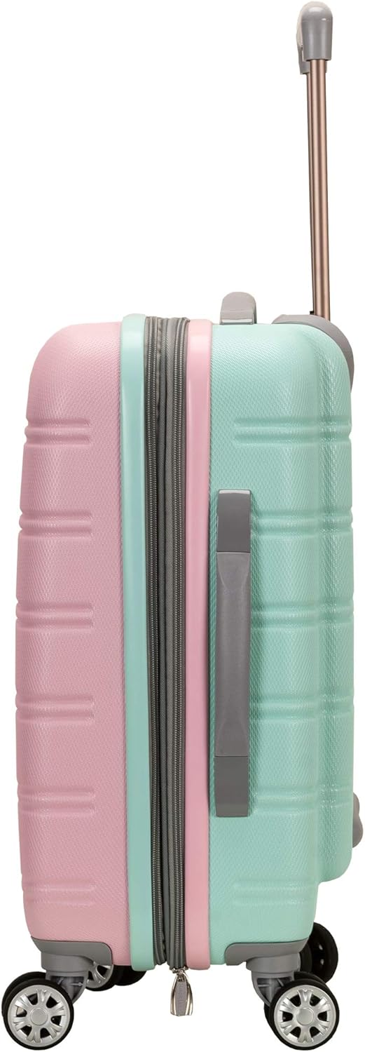 2tone blue lightweight hardside carry-on luggage. Expandable with double spinner wheels. Unisex for airport travel.