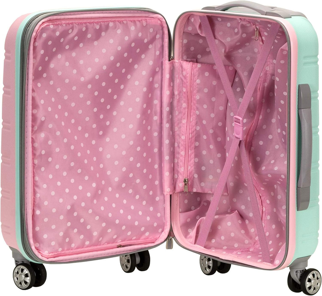 Unisex 2tone green travel bag. Lightweight, expandable hardside carry-on with spinner wheels. Vacation ready.
