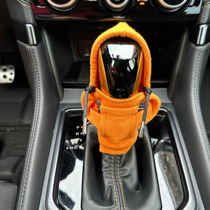 Black cotton car gear shift cover, sleek interior protection & enhanced driving comfort.