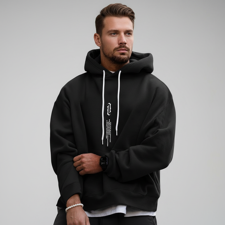 Unisex Cozy Cotton Blend Hoodie, Felix, soft cotton blend fabric, side view