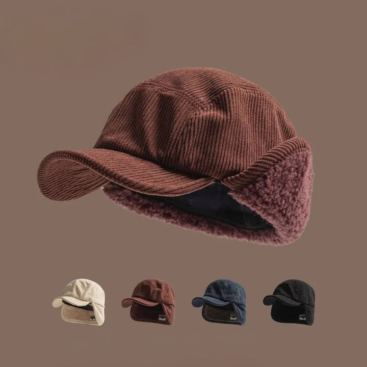 Unisex cozy earflap winter cap, ultimate warmth for cold weather adventures & outdoor gear.