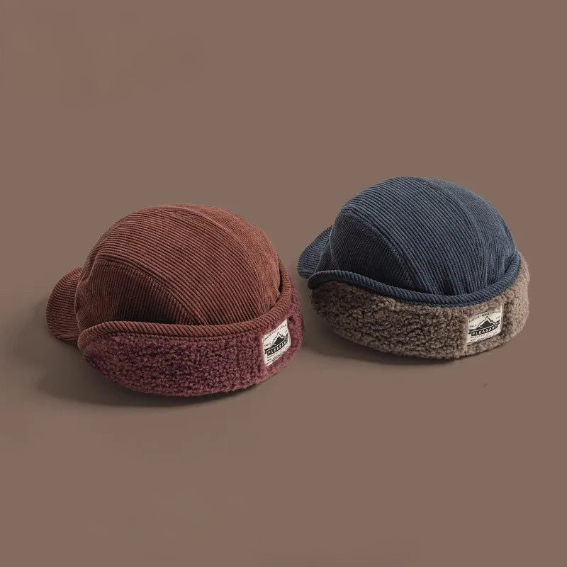 Vintage-inspired earflap winter cap, cozy retro headwear offering warmth and style.