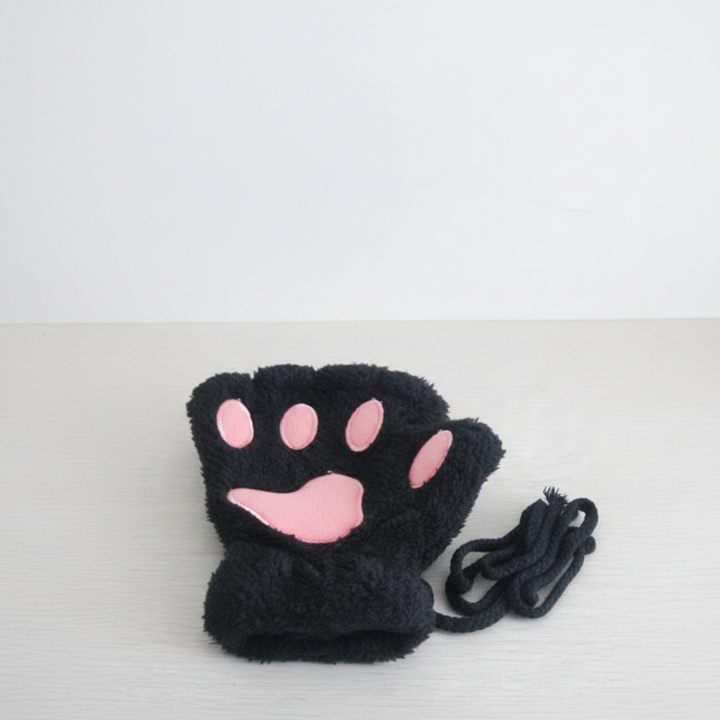 Cozy fingerless plush gloves featuring a distinct paw print, perfect for winter accessories