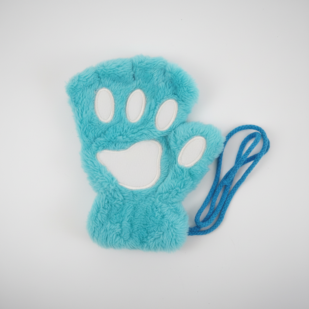 Plush fingerless gloves with an adorable paw print design, suitable for all genders