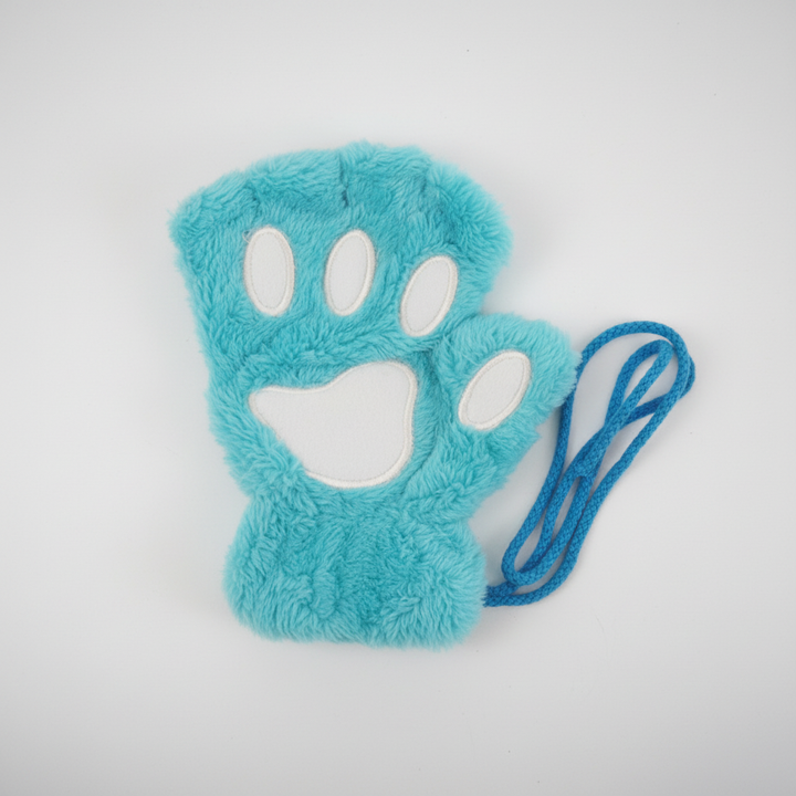 Plush fingerless gloves with an adorable paw print design, suitable for all genders