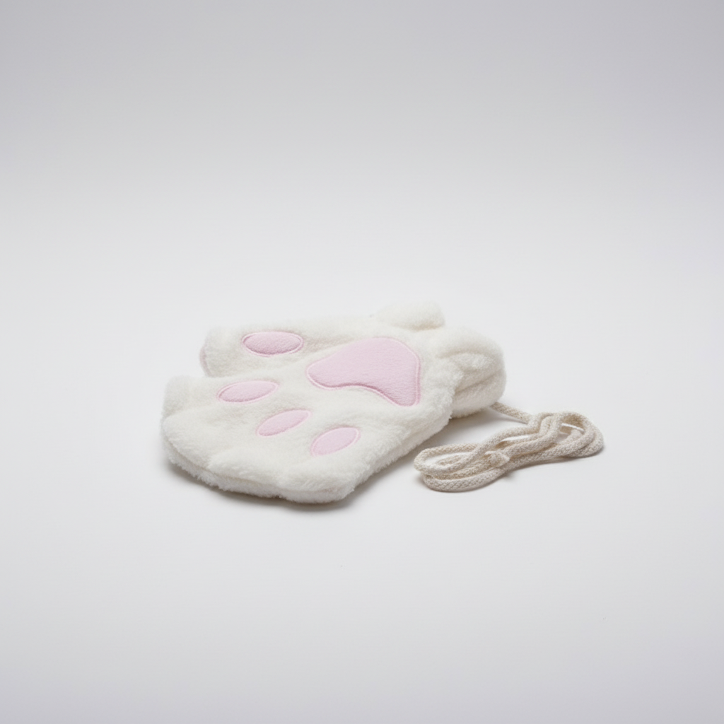 Comfortable fleece fingerless paw print gloves in blue, a cozy and cute winter accessory