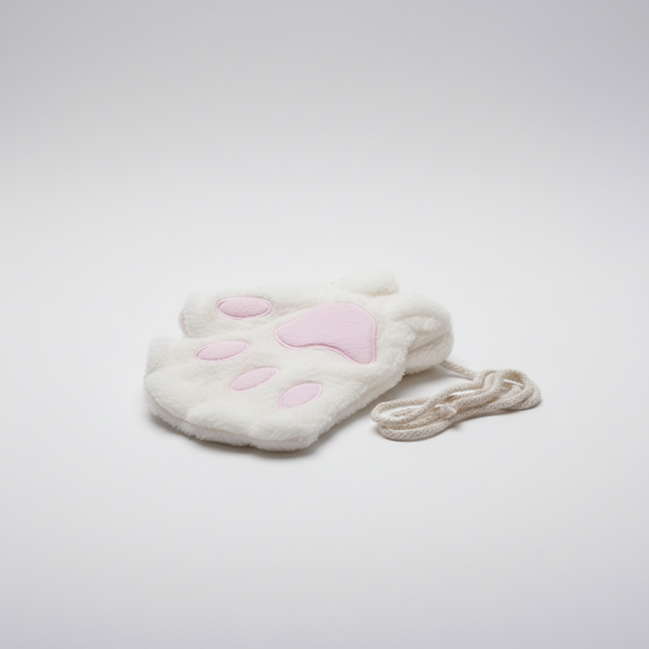 Comfortable fleece fingerless paw print gloves in blue, a cozy and cute winter accessory