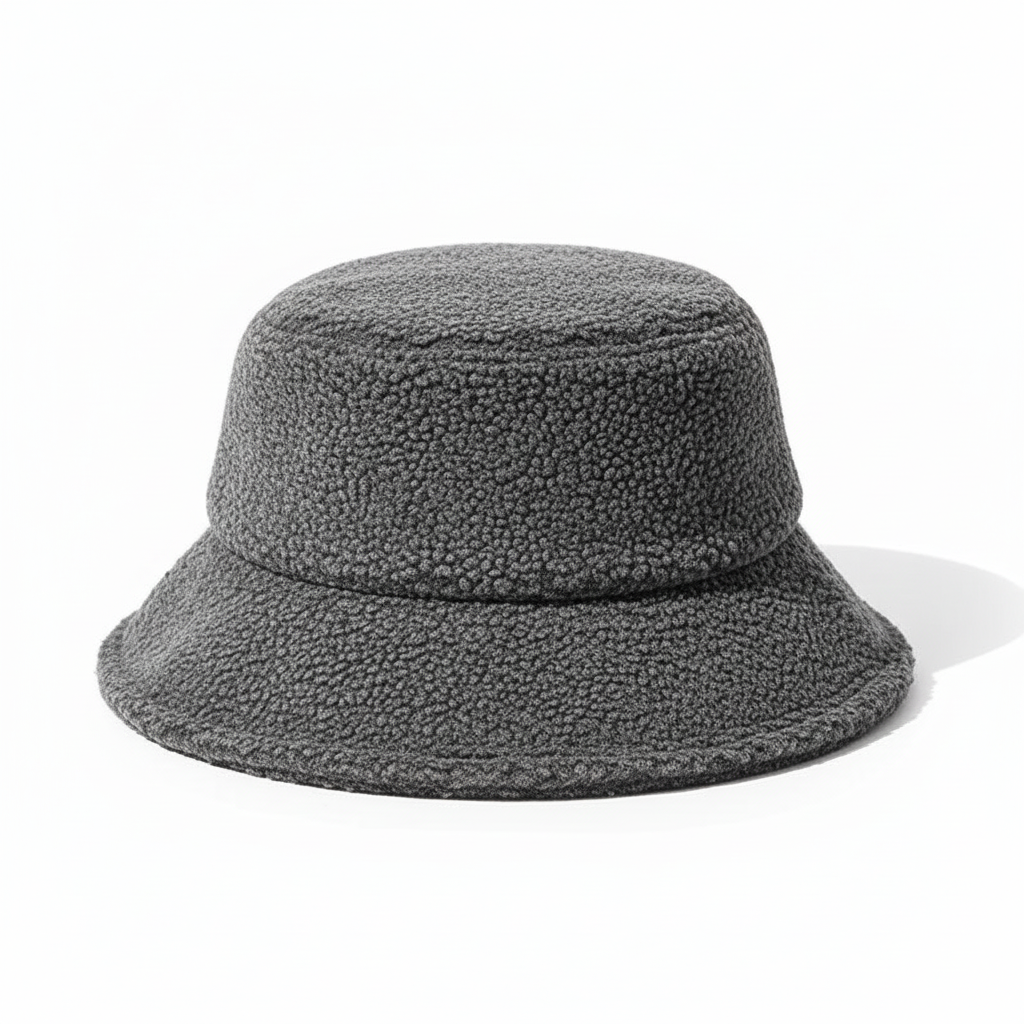 Soft grey fleece fisherman hat, a unisex design offering comfortable warmth and style