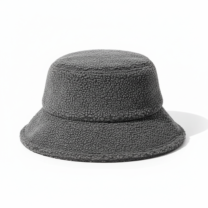 Soft grey fleece fisherman hat, a unisex design offering comfortable warmth and style