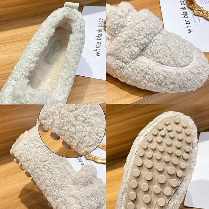 Warm non-slip indoor house shoes for women & men, soft foot relief.