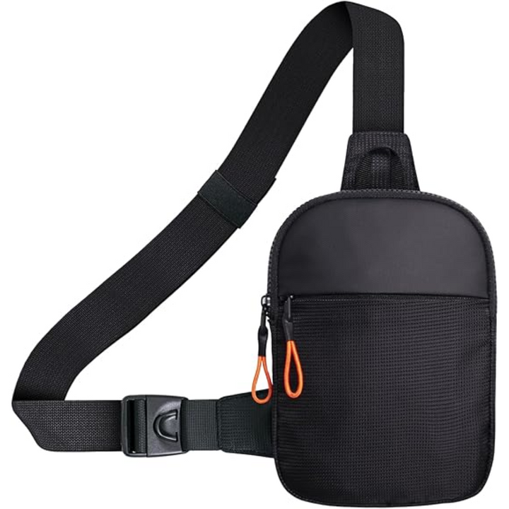 Unisex CrossLite waterproof chest mini sling bag, black, worn across body, main view