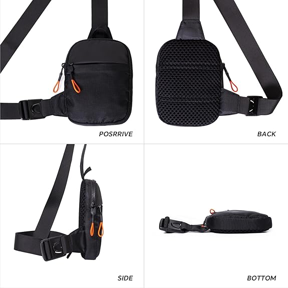 Unisex CrossLite mini sling bag, multiple colors displayed (black, gray, blue), travel essential